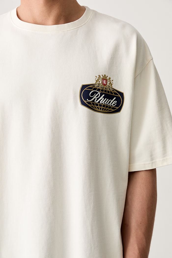 RHUDE T-shirt bawełniany męski RHPF26TT02012 beżowy