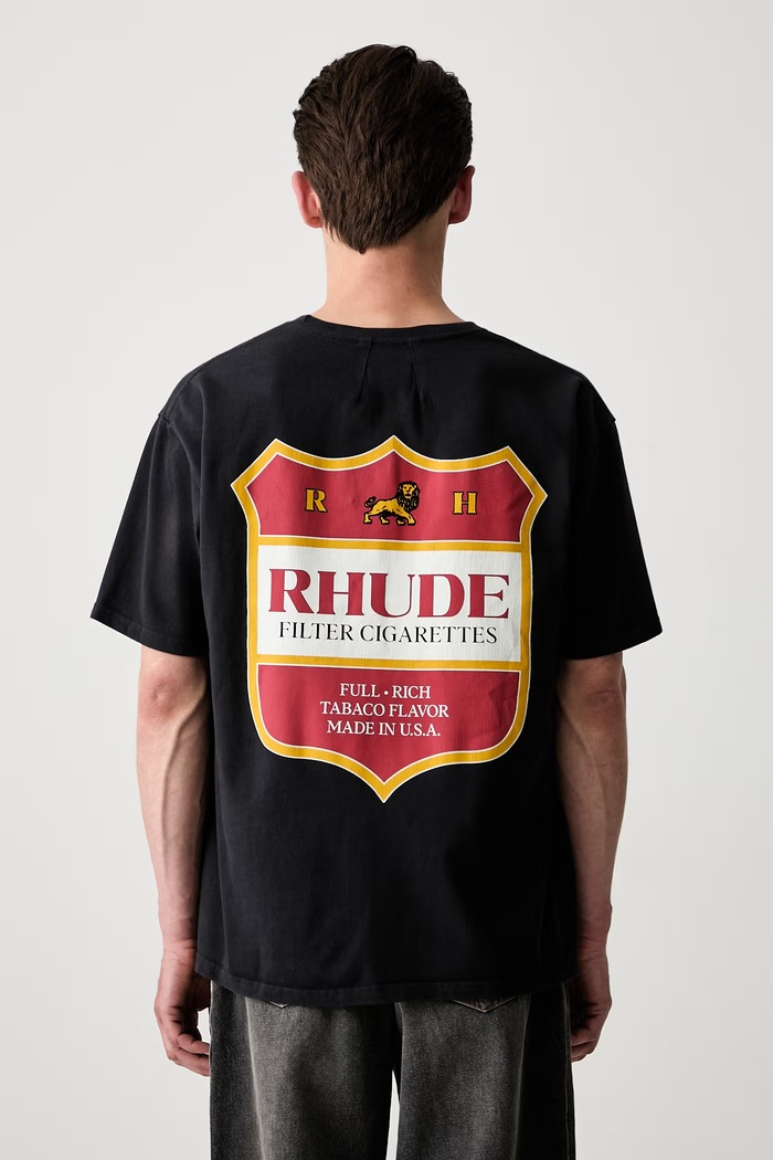 RHUDE T-shirt oversize bawełniany męski czarny RHPF26TT01012