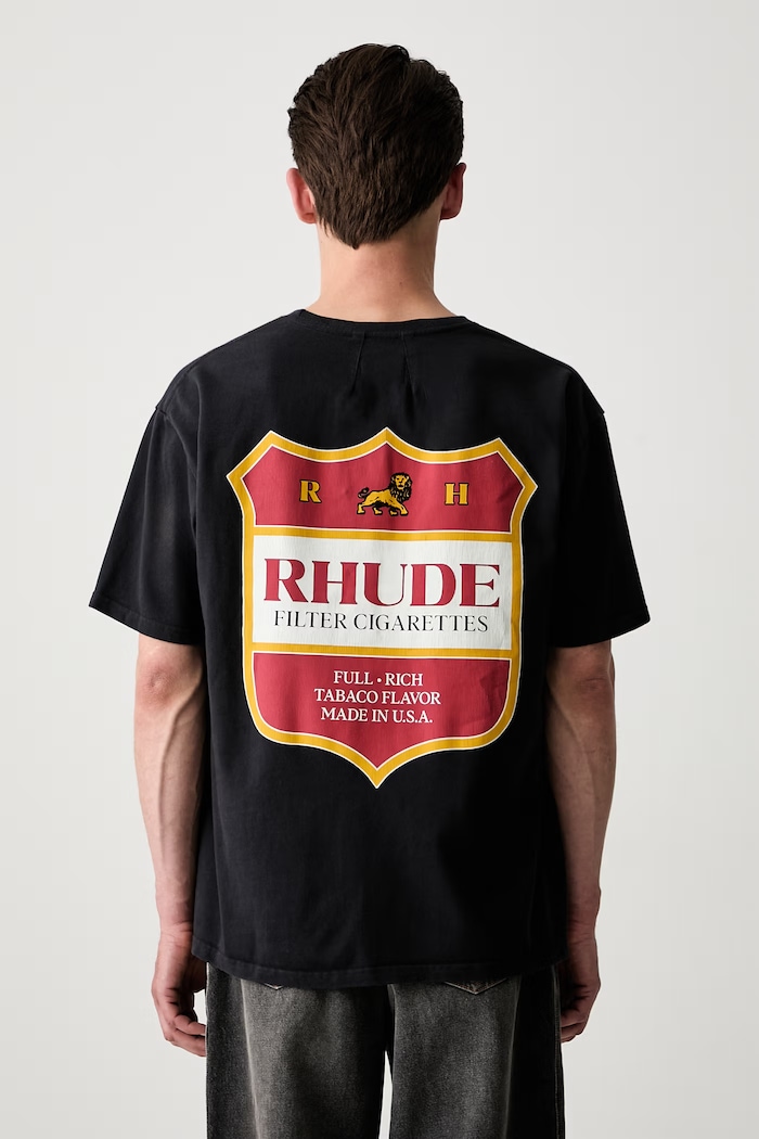 RHUDE T-shirt oversize bawełniany męski czarny RHPF26TT01012