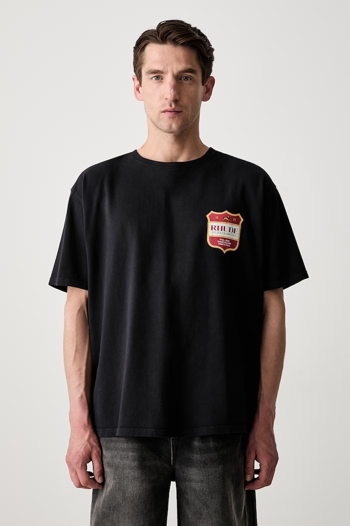 Odzież RHUDE T-shirt oversize bawełniany męski RHPF26TT01012 czarny