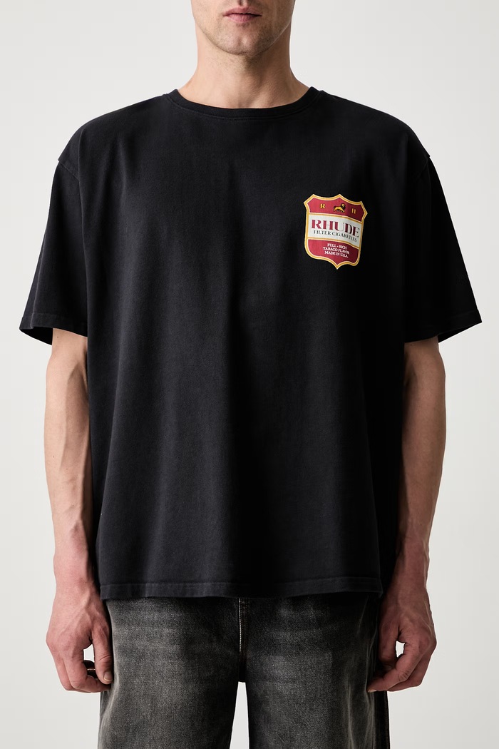 RHUDE T-shirt oversize bawełniany męski czarny RHPF26TT01012