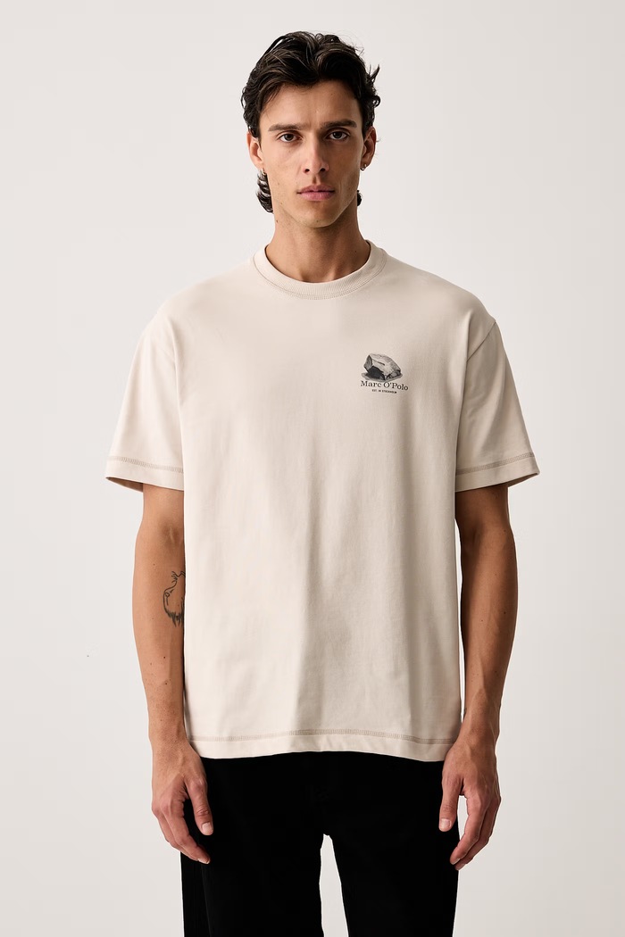 Odzież Marc O'Polo T-shirt męski bawełniany 5000012400 beżowy