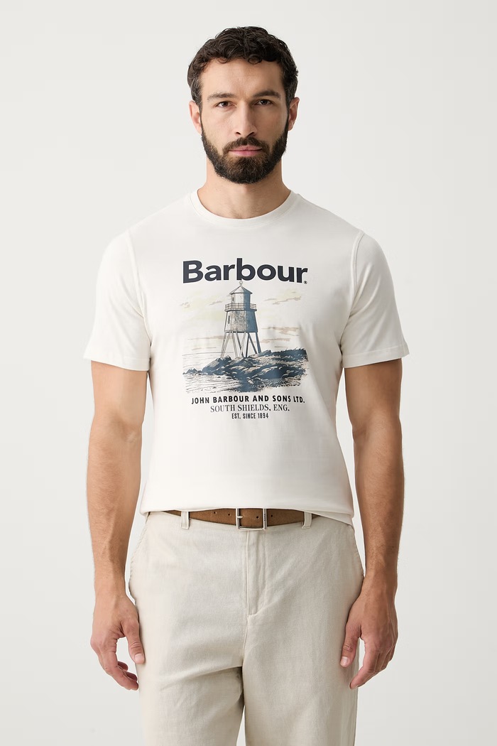Barbour T-shirt męski bawełniany Harbourside beżowy MTS1457