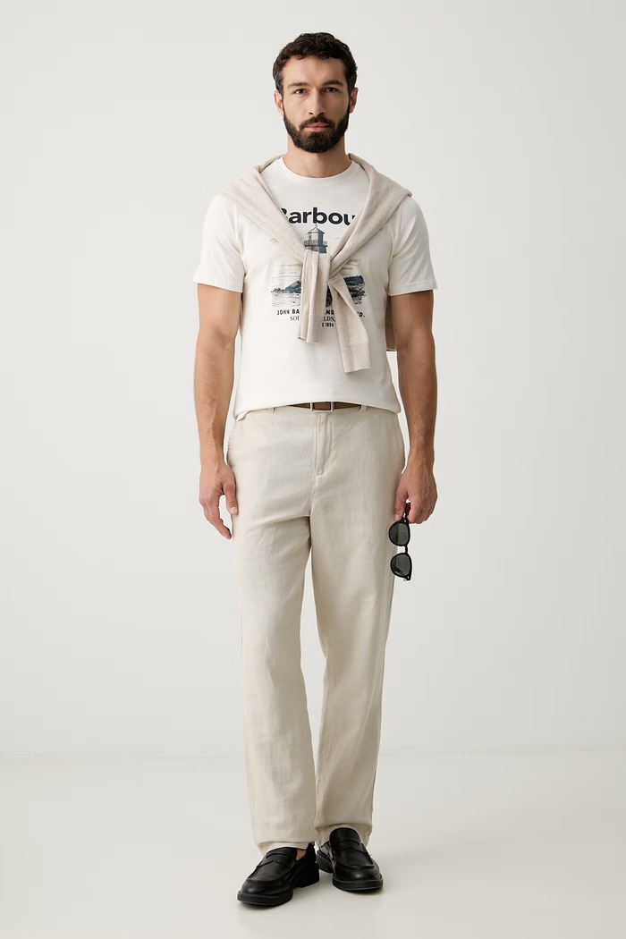 Barbour T-shirt męski bawełniany Harbourside MTS1457 beżowy AW26