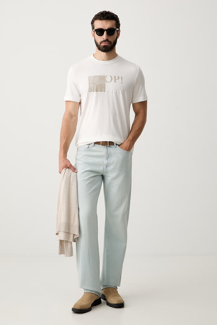 Joop! T-shirt męski z lyocellem 30103405 beżowy AW26