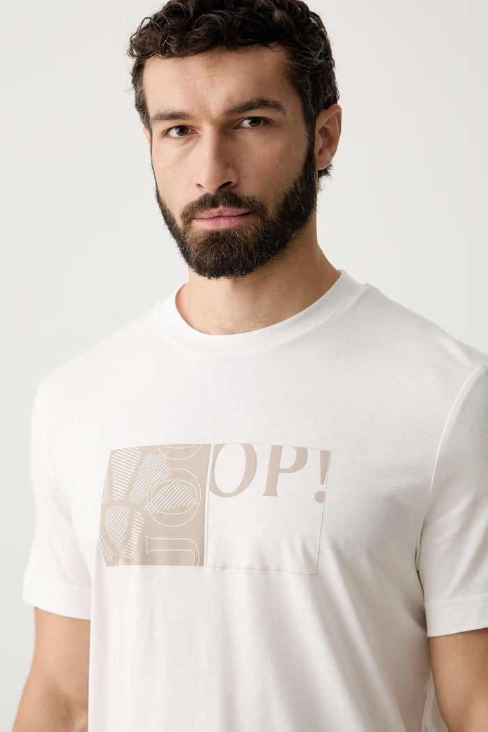 Joop! T-shirt męski z lyocellem beżowy 30103405