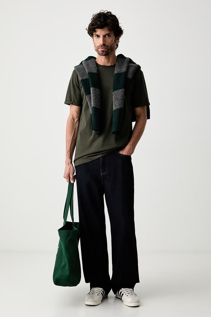 Les Deux T-shirt męski bawełniany 1002284 zielony AW26