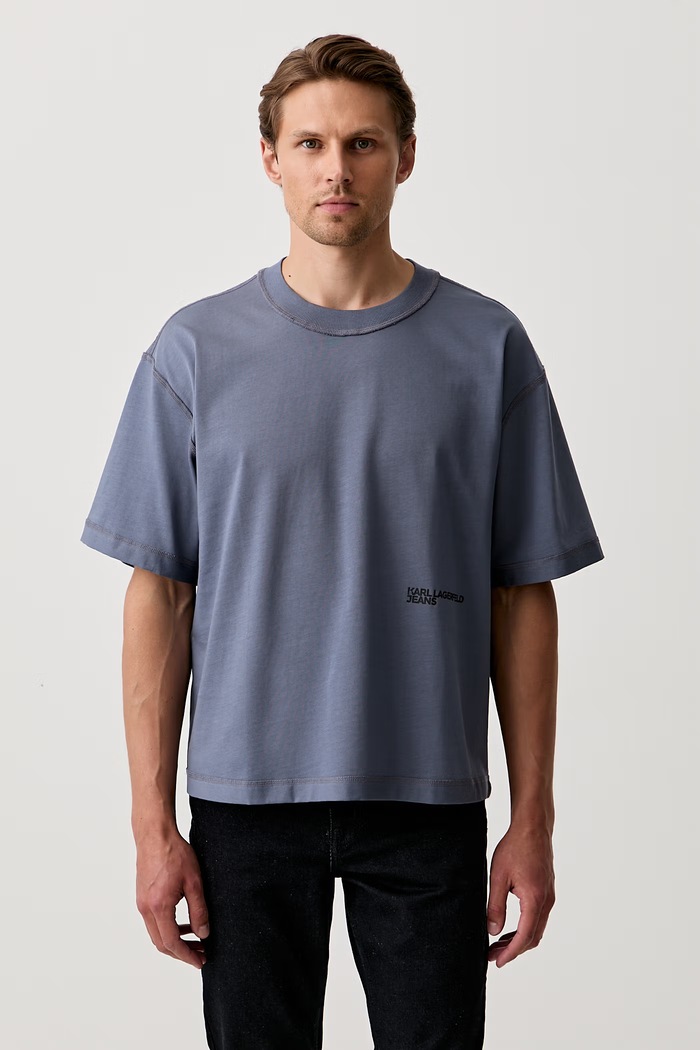 Karl Lagerfeld Jeans T-shirt męski bawełniany niebieski B3M17010