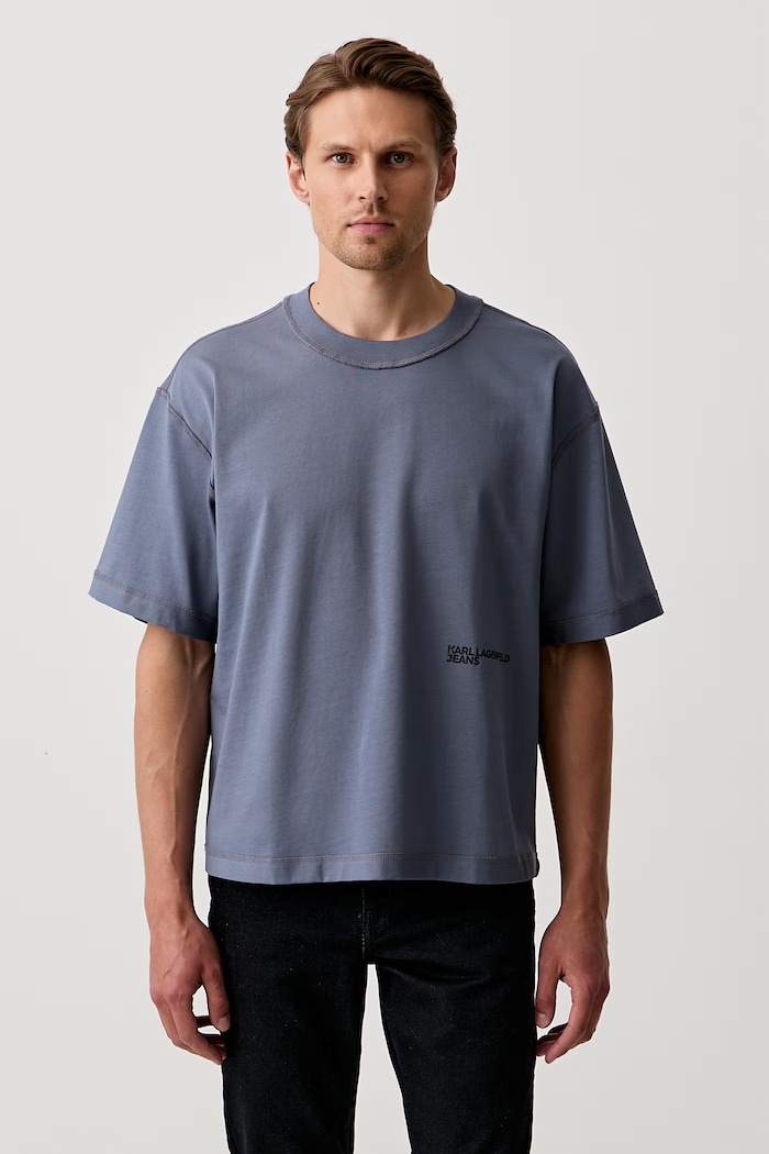 Karl Lagerfeld Jeans T-shirt męski bawełniany niebieski B3M17010