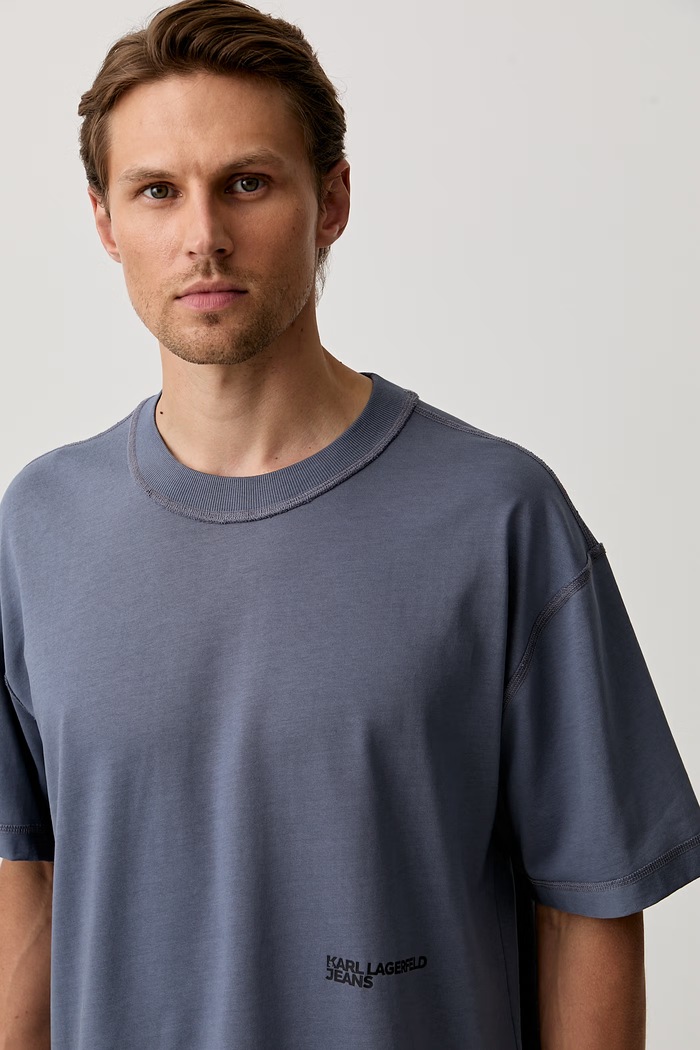 Odzież Karl Lagerfeld Jeans T-shirt męski bawełniany B3M17010 niebieski