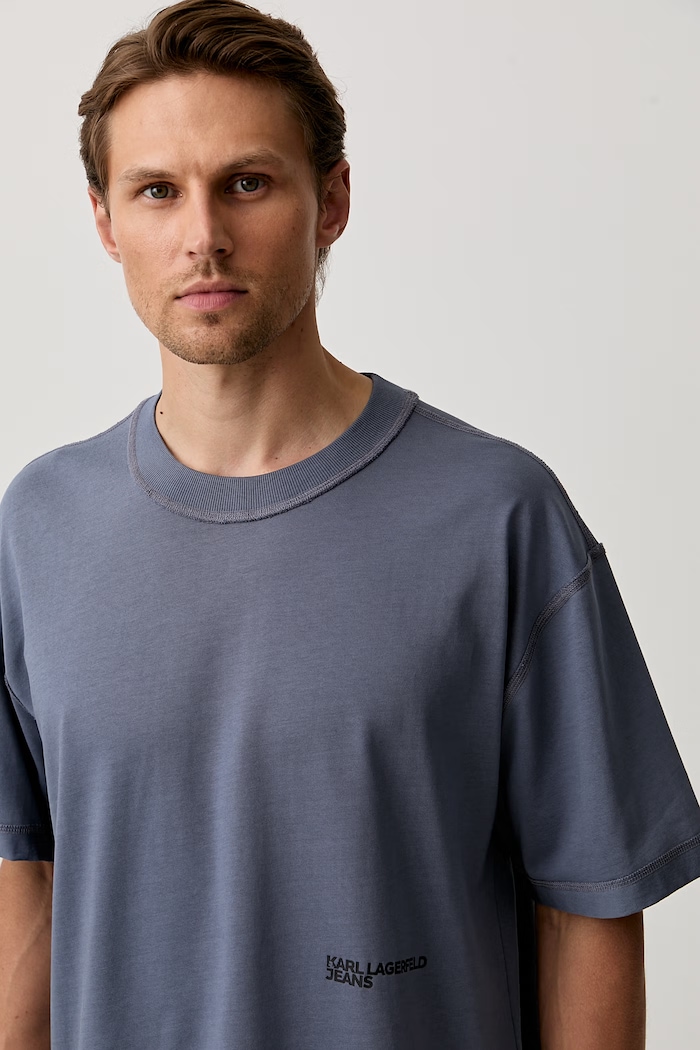 Odzież Karl Lagerfeld Jeans T-shirt męski bawełniany B3M17010 niebieski