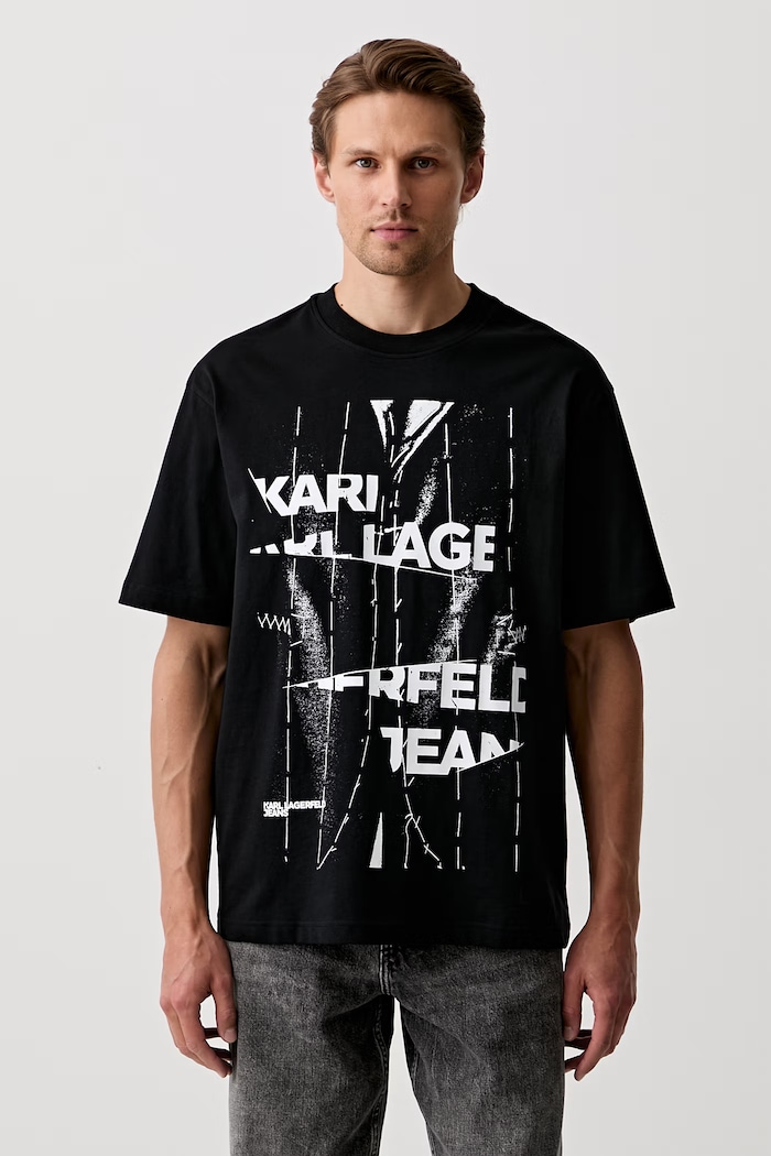 Karl Lagerfeld Jeans T-shirt męski bawełniany czarny B3M17034