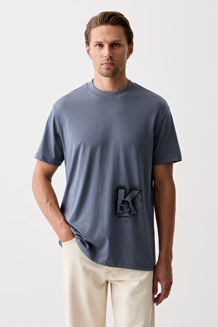 Karl Lagerfeld Jeans T-shirt męski z bawełną niebieski B3M17029