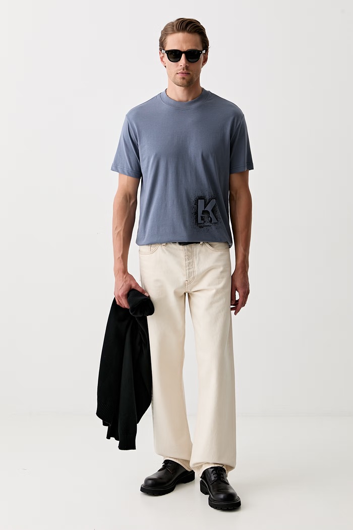 Karl Lagerfeld Jeans T-shirt męski z bawełną B3M17029 niebieski AW26