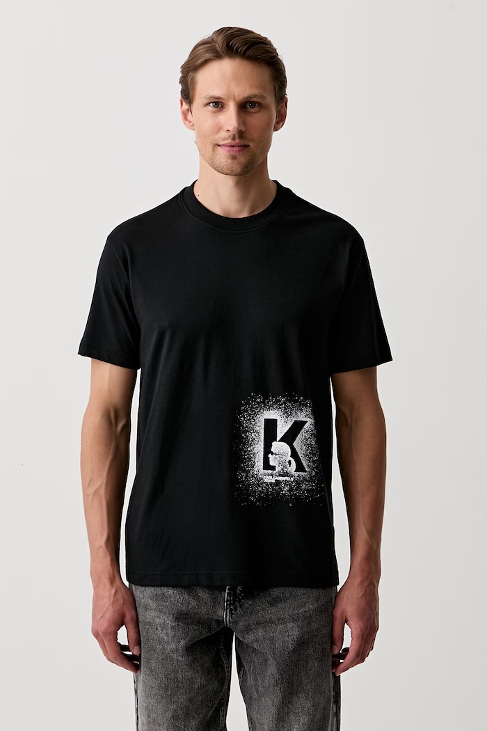 Karl Lagerfeld Jeans T-shirt męski z bawełną czarny B3M17029