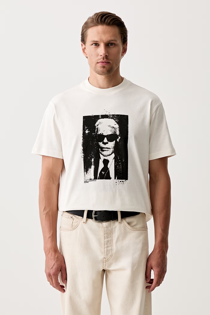 Karl Lagerfeld Jeans T-shirt męski bawełniany beżowy B3M17006