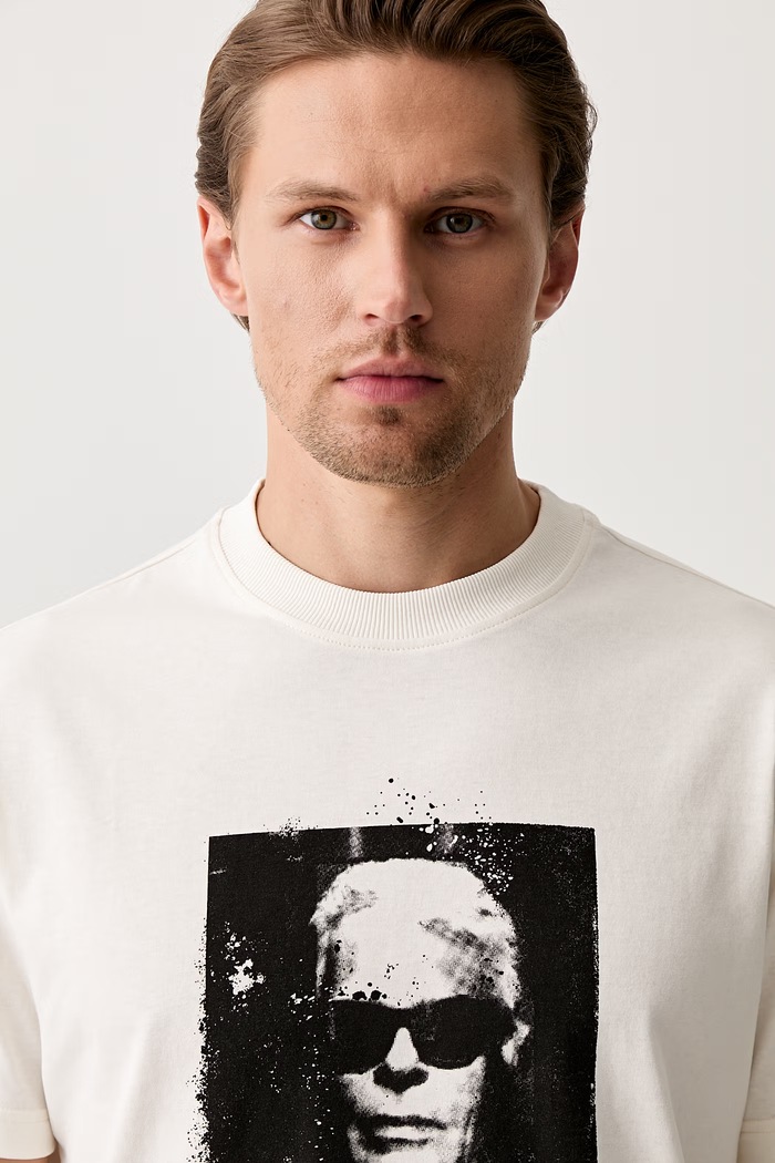 Karl Lagerfeld Jeans T-shirt męski bawełniany beżowy B3M17006