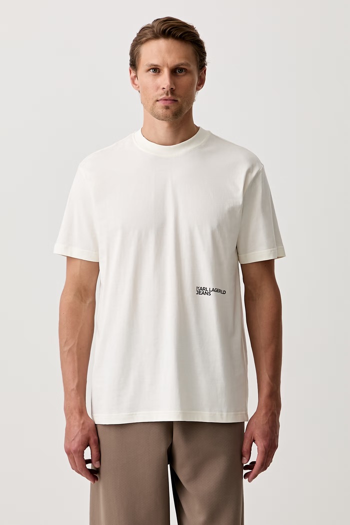 Odzież Karl Lagerfeld Jeans T-shirt męski bawełniany B3M17005 beżowy
