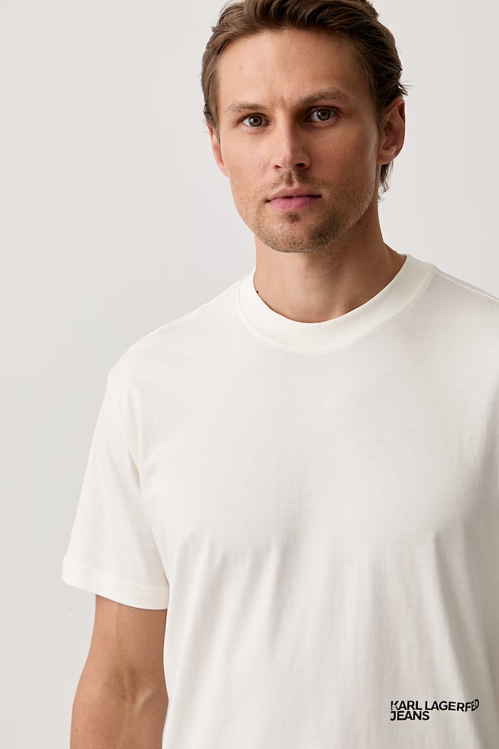Karl Lagerfeld Jeans T-shirt męski bawełniany beżowy B3M17005