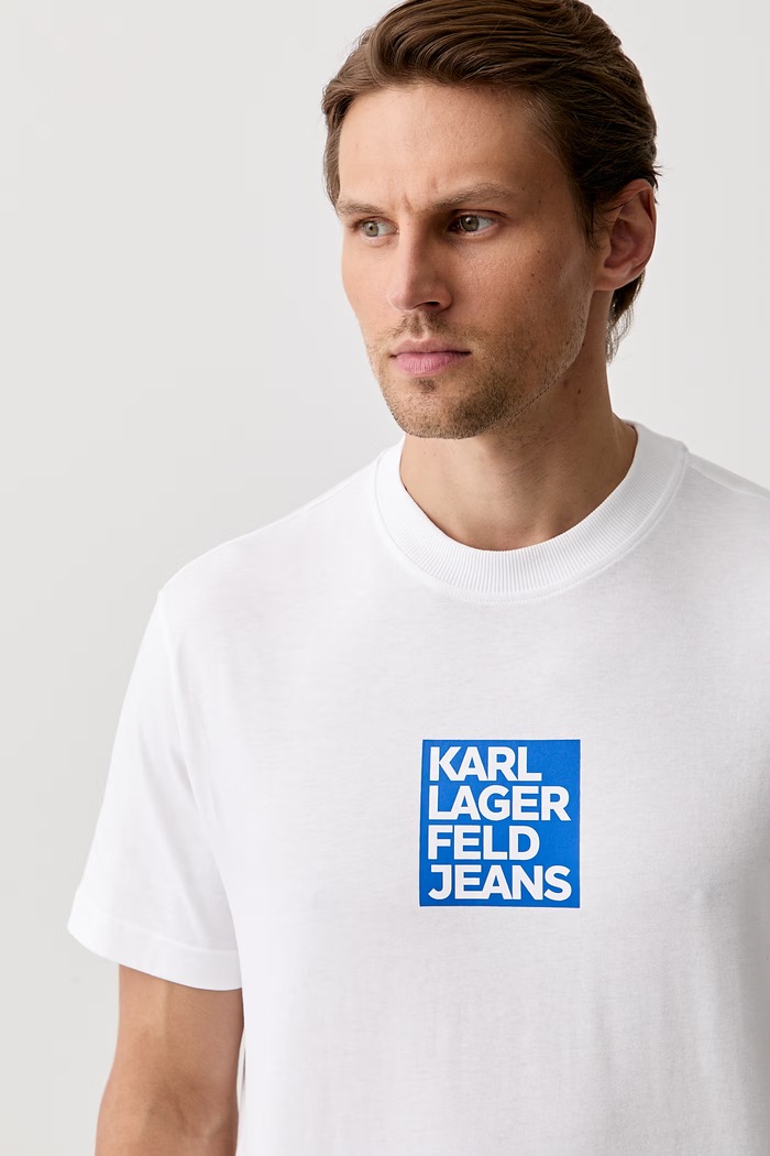 Karl Lagerfeld Jeans T-shirt męski bawełniany biały B3M17003