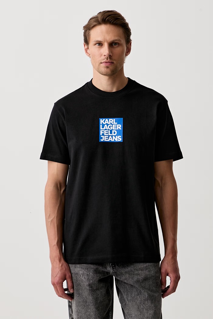 Karl Lagerfeld Jeans T-shirt męski bawełniany czarny B3M17003