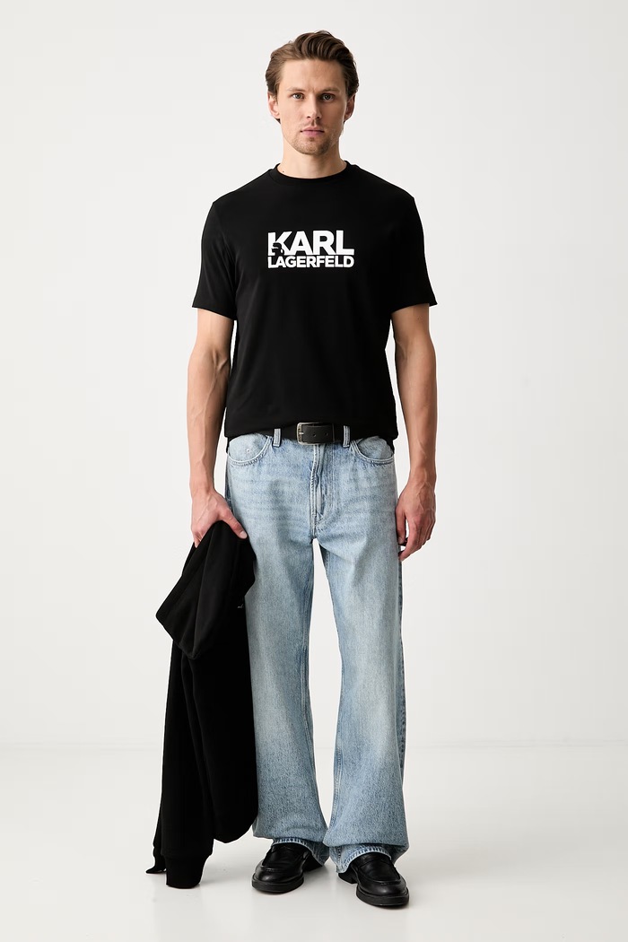 Karl Lagerfeld T-shirt męski bawełniany 500235.755780 czarny AW26