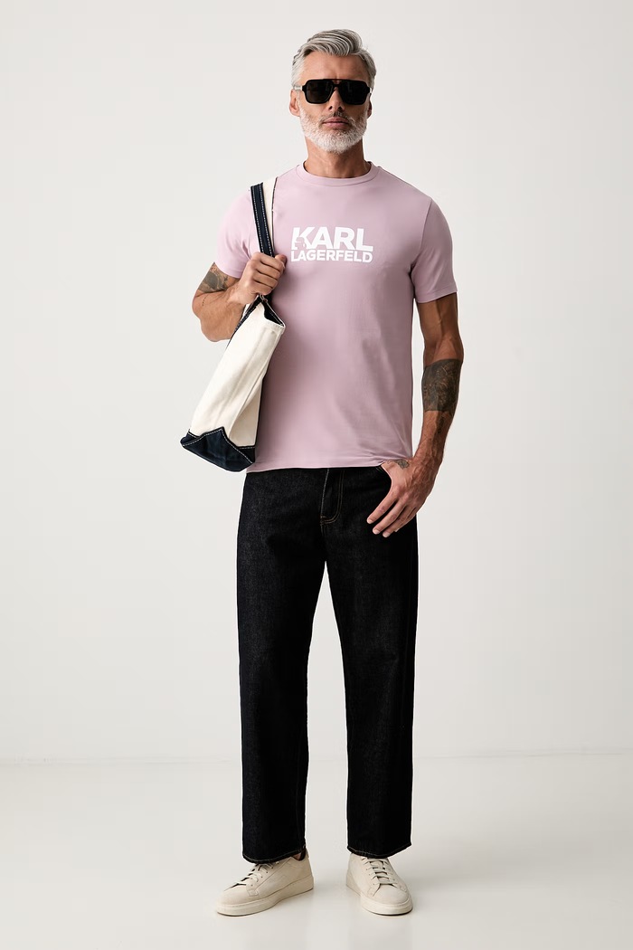 Karl Lagerfeld T-shirt męski bawełniany z elastanem 563235.755780 różowy AW26