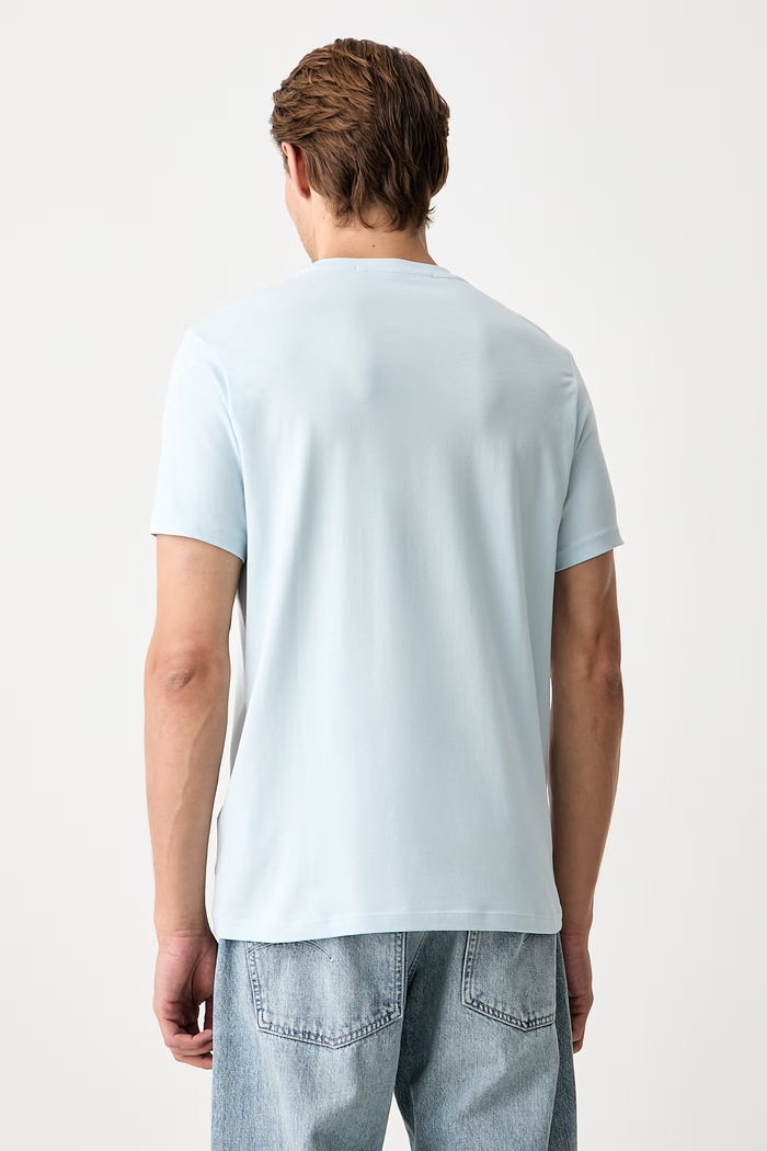 Odzież Karl Lagerfeld T-shirt męski bawełniany z elastanem 563235.755780 niebieski