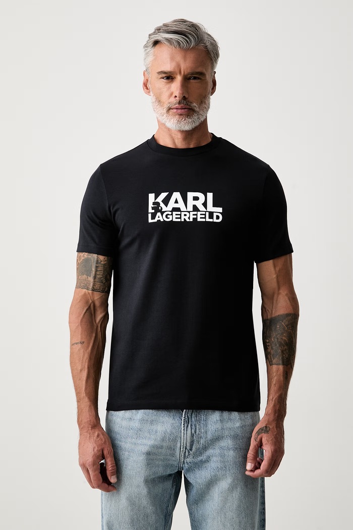 Karl Lagerfeld T-shirt męski bawełniany z elastanem granatowy 563235.755780