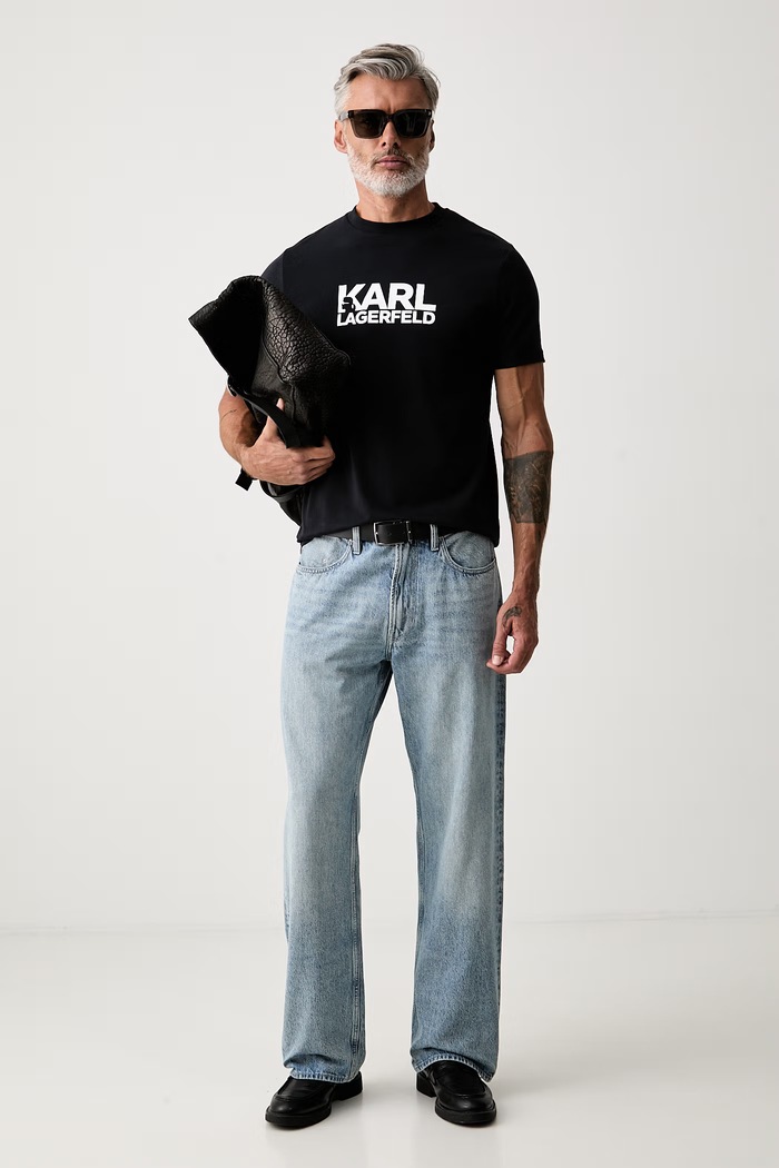 Karl Lagerfeld T-shirt męski bawełniany z elastanem 563235.755780 granatowy AW26