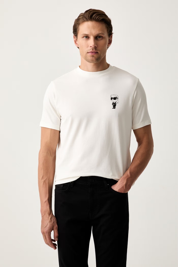 Karl Lagerfeld T-shirt męski bawełniany z elastanem beżowy 563235.755048