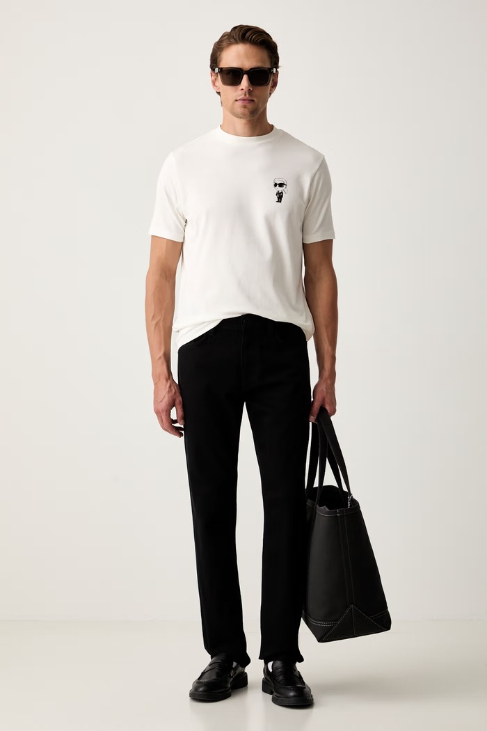 Karl Lagerfeld T-shirt męski bawełniany z elastanem 563235.755048 beżowy AW26