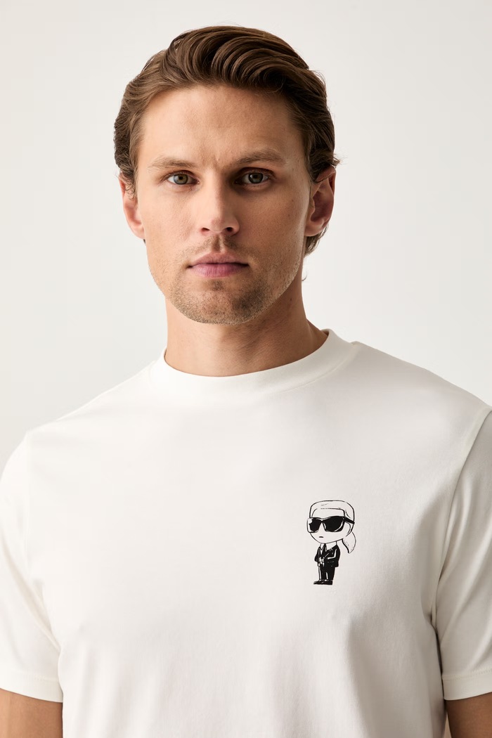Karl Lagerfeld T-shirt męski bawełniany z elastanem beżowy 563235.755048