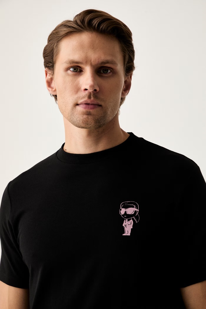 Karl Lagerfeld T-shirt męski bawełniany z elastanem czarny 563235.755048