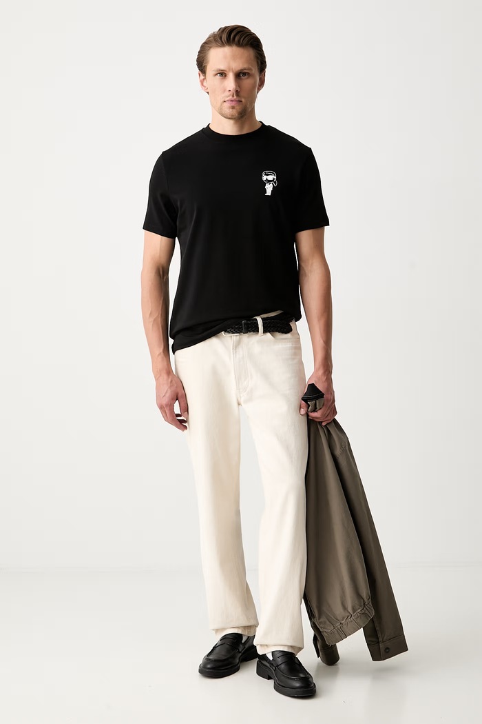 Karl Lagerfeld T-shirt męski bawełniany z elastanem 563235.755048 czarny AW26