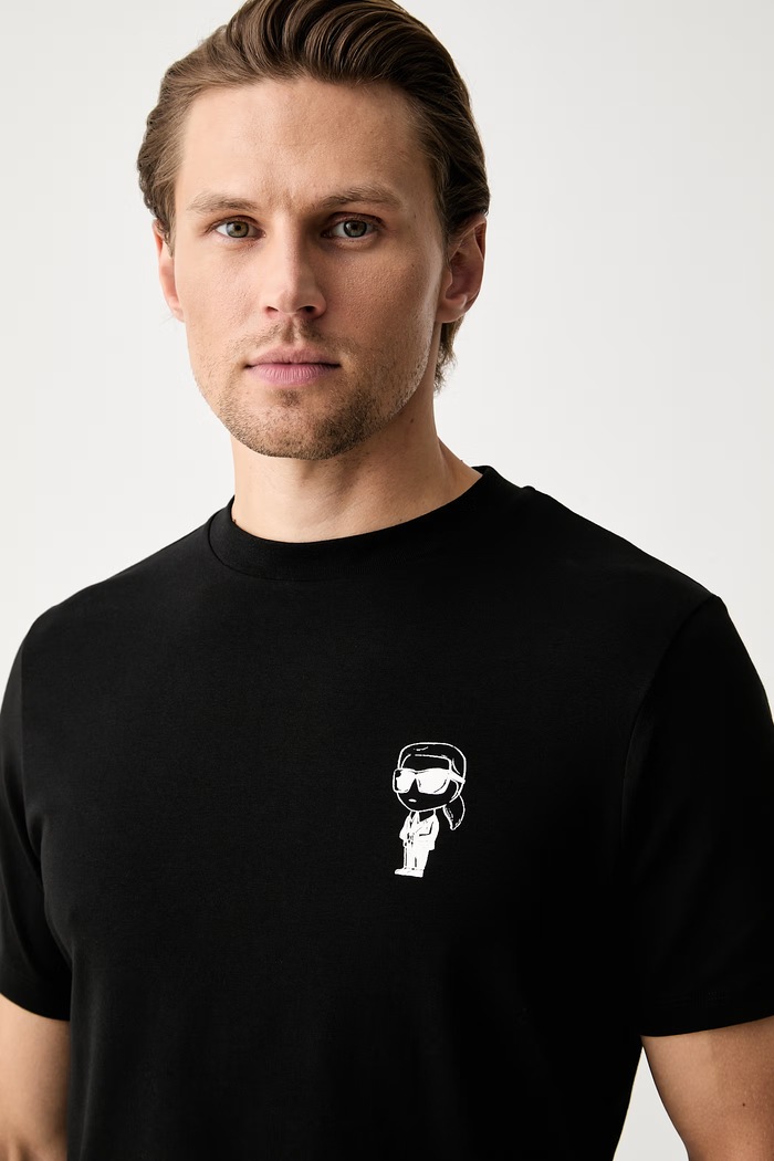 Karl Lagerfeld T-shirt męski bawełniany z elastanem czarny 563235.755048