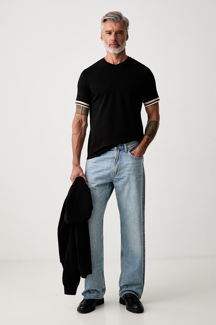 Karl Lagerfeld T-shirt męski bawełniany z elastanem 563235.755020 czarny AW26