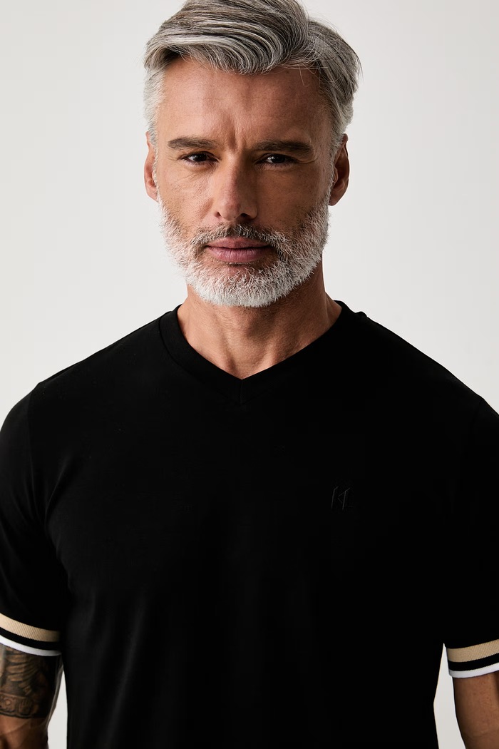 Karl Lagerfeld T-shirt męski bawełniany z elastanem czarny 563235.755020
