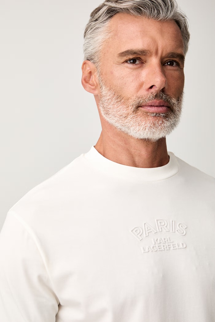 Karl Lagerfeld T-shirt męski bawełniany z elastanem beżowy 563221.755138