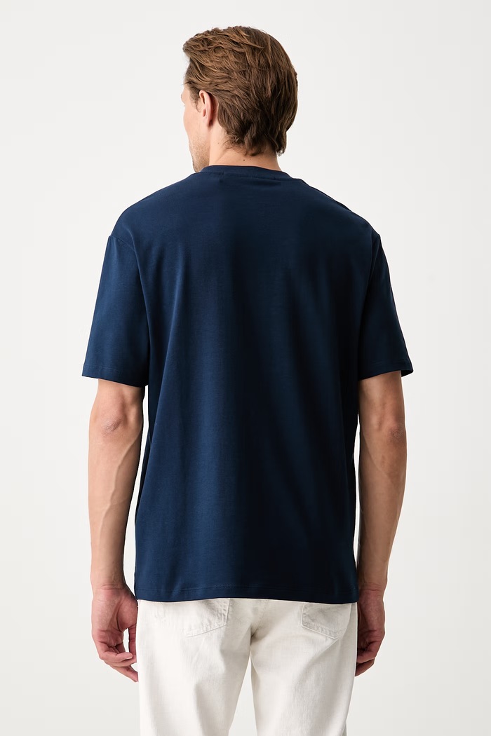 Ρούχα Karl Lagerfeld t-shirt ανδρικό βαμβακερό με ελαστάν 563221.755138 σκούρο μπλε