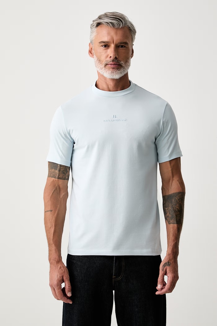 Karl Lagerfeld T-shirt basic męski bawełniany z elastanem niebieski 563221.755047