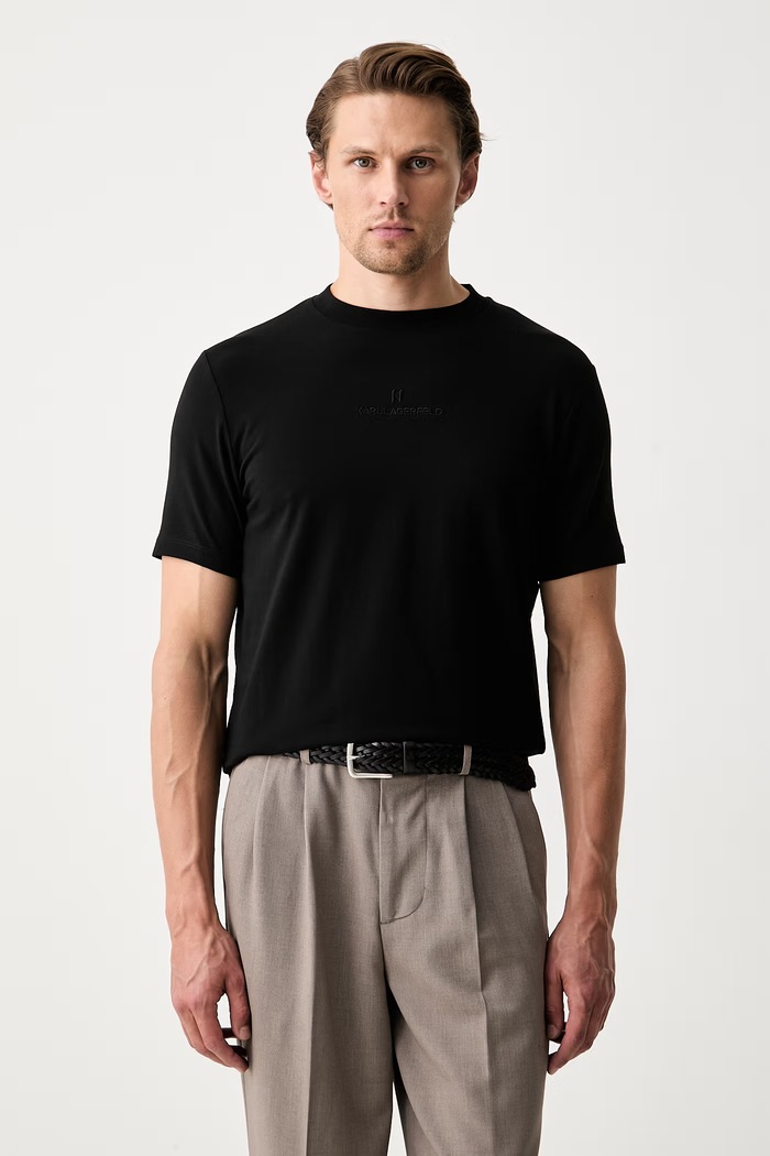 Karl Lagerfeld basic t-shirt ανδρικό βαμβακερό με ελαστάν μαύρο 563221.755047
