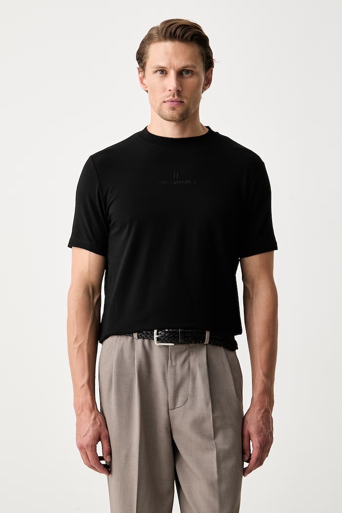 Karl Lagerfeld basic t-shirt ανδρικό βαμβακερό με ελαστάν μαύρο 563221.755047