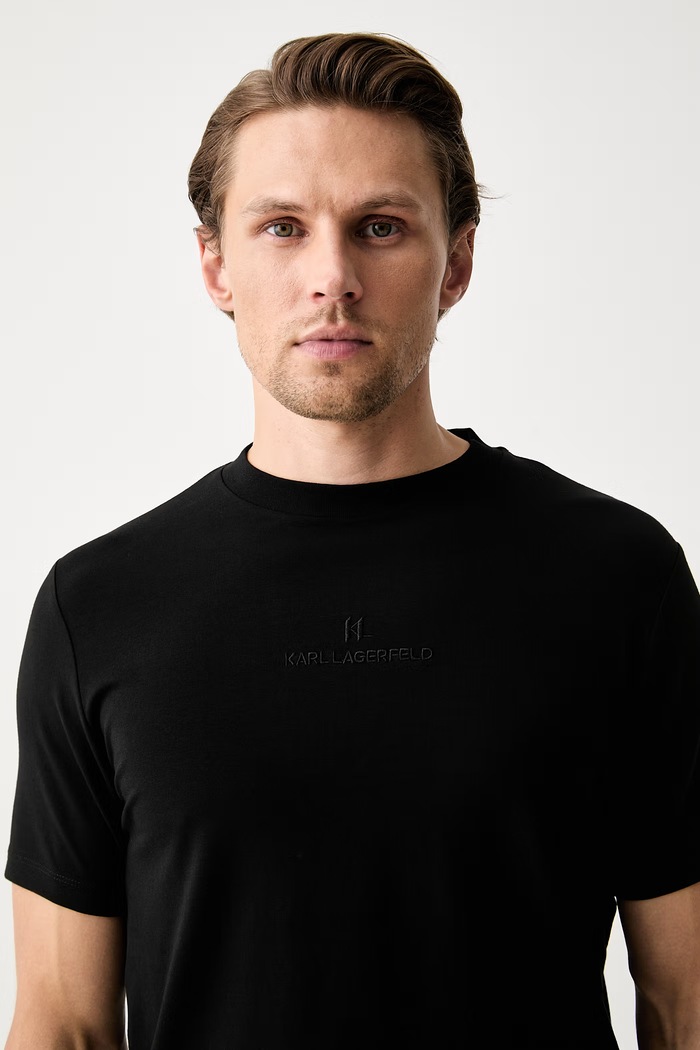 Karl Lagerfeld basic t-shirt ανδρικό βαμβακερό με ελαστάν μαύρο 563221.755047