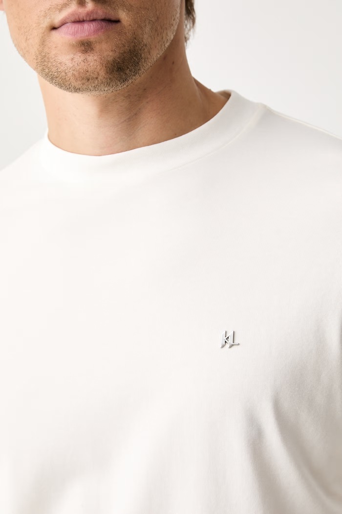 Karl Lagerfeld T-shirt męski bawełniany z elastanem 563221.755045 beżowy