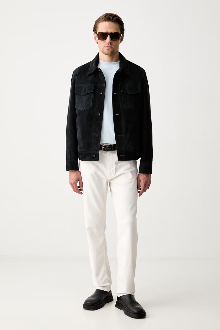 Karl Lagerfeld T-shirt męski bawełniany z elastanem 563221.755045 niebieski AW26