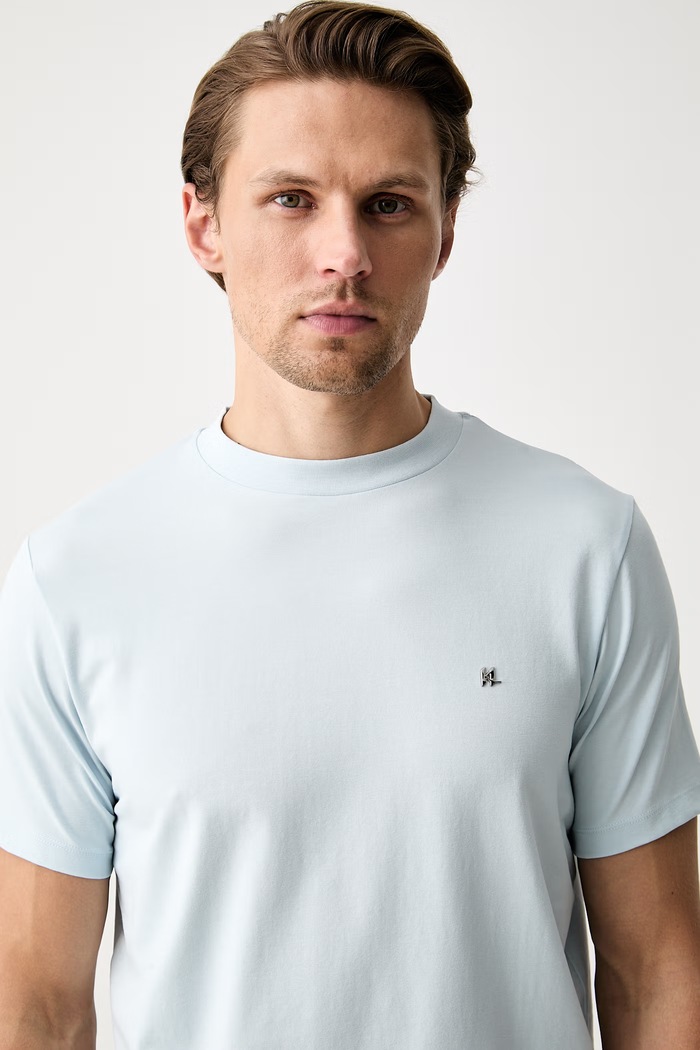 Karl Lagerfeld T-shirt męski bawełniany z elastanem niebieski 563221.755045