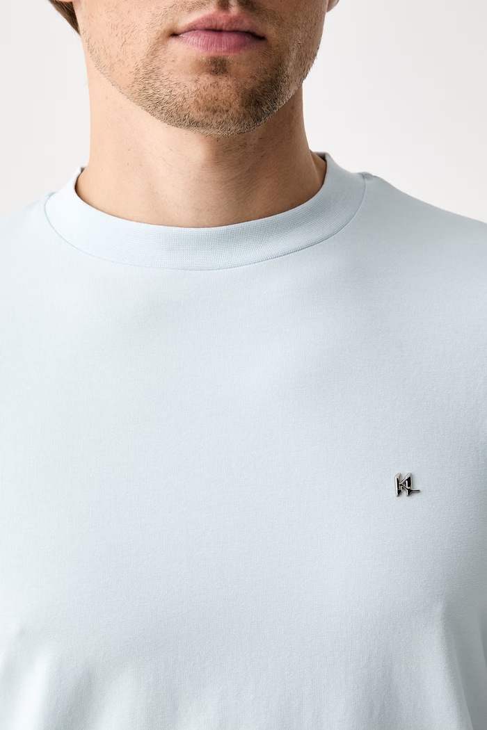 Karl Lagerfeld T-shirt męski bawełniany z elastanem 563221.755045 niebieski