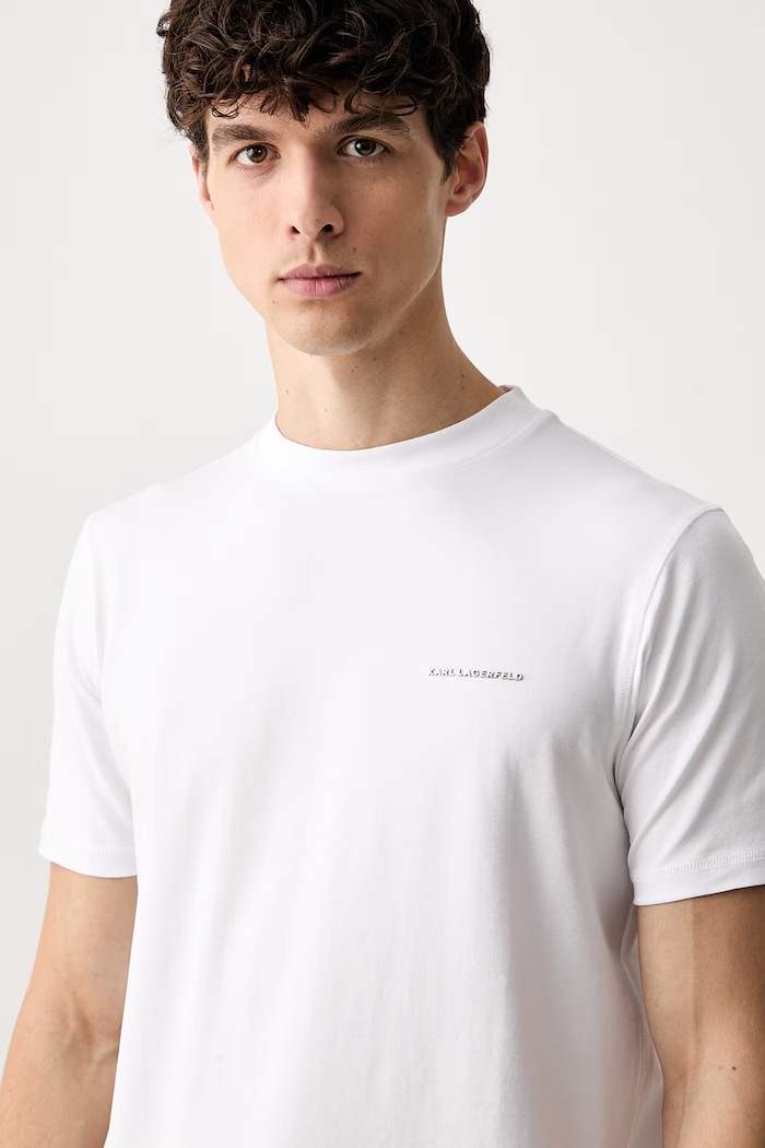 Karl Lagerfeld тениска basic мъжка от памук с еластан бял 563221.755042