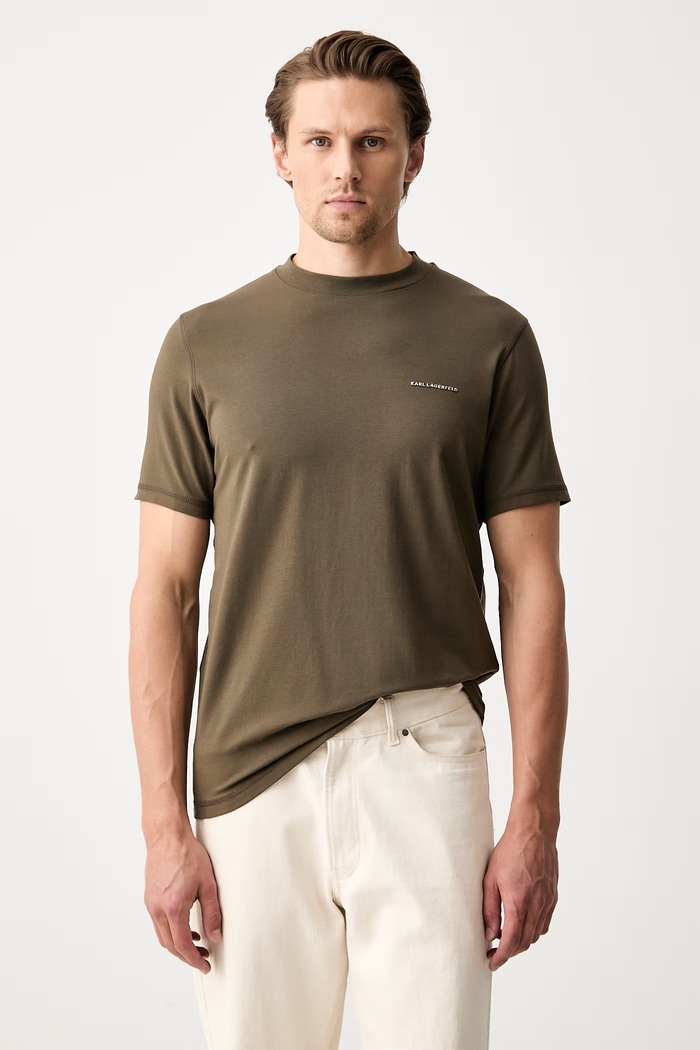 Karl Lagerfeld T-shirt basic męski bawełniany z elastanem zielony 563221.755042
